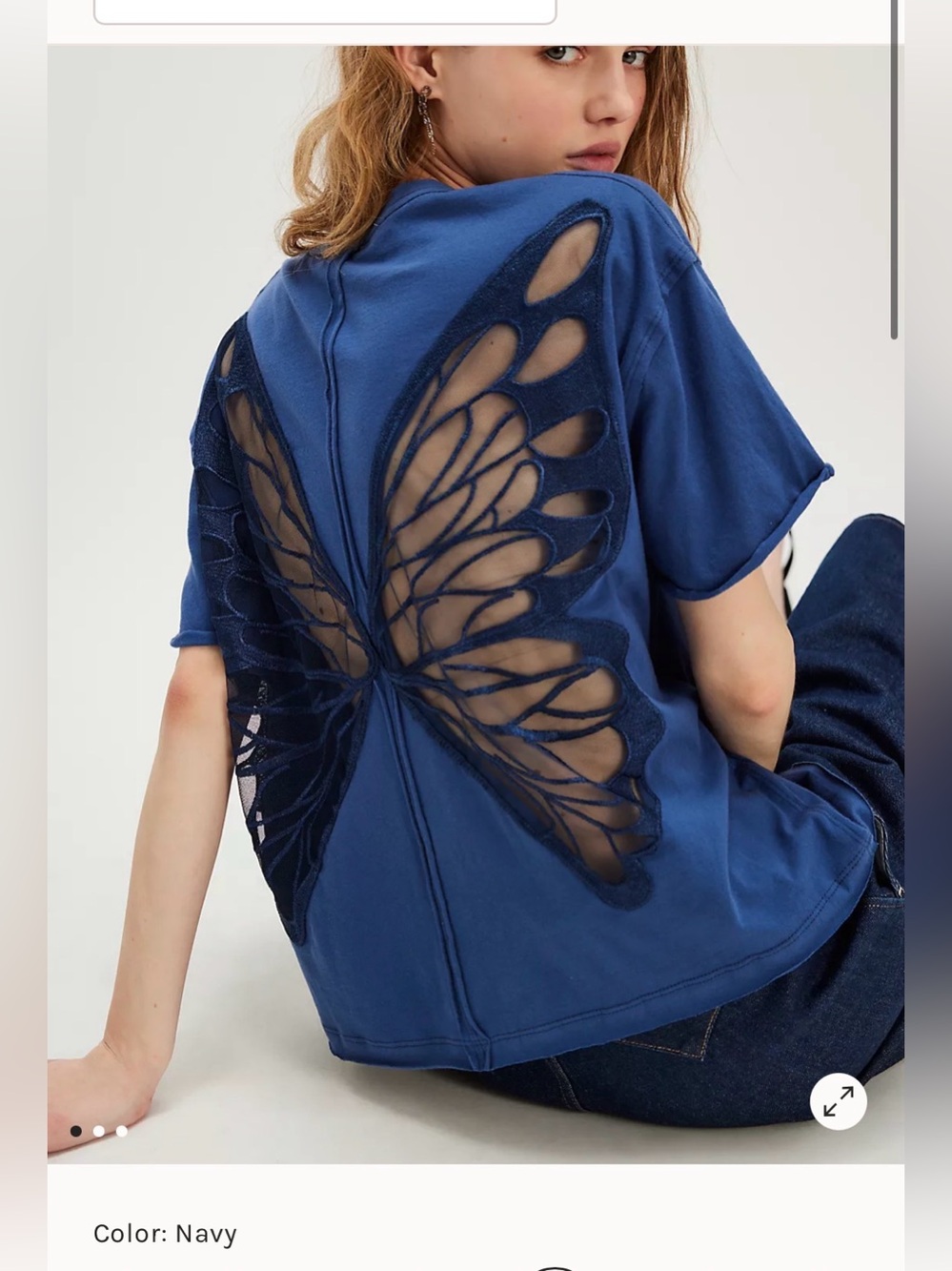 Trixie Fix Free People NEW BLUE Short Sleeve Top with Sheer 🦋